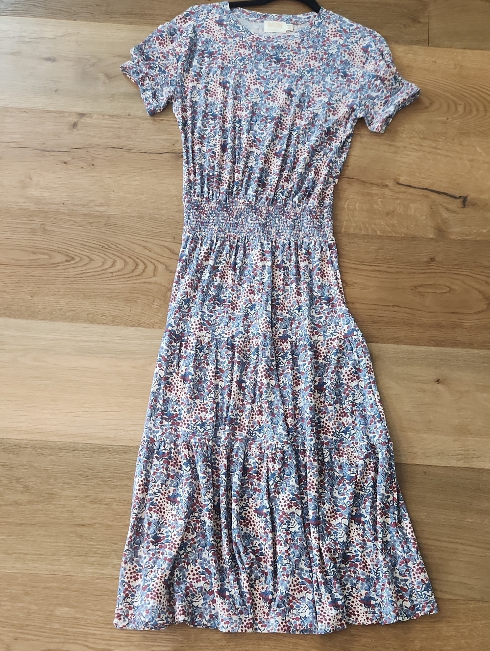 Nation LTD Blue and Pink Floral Smocked Midi Dress
